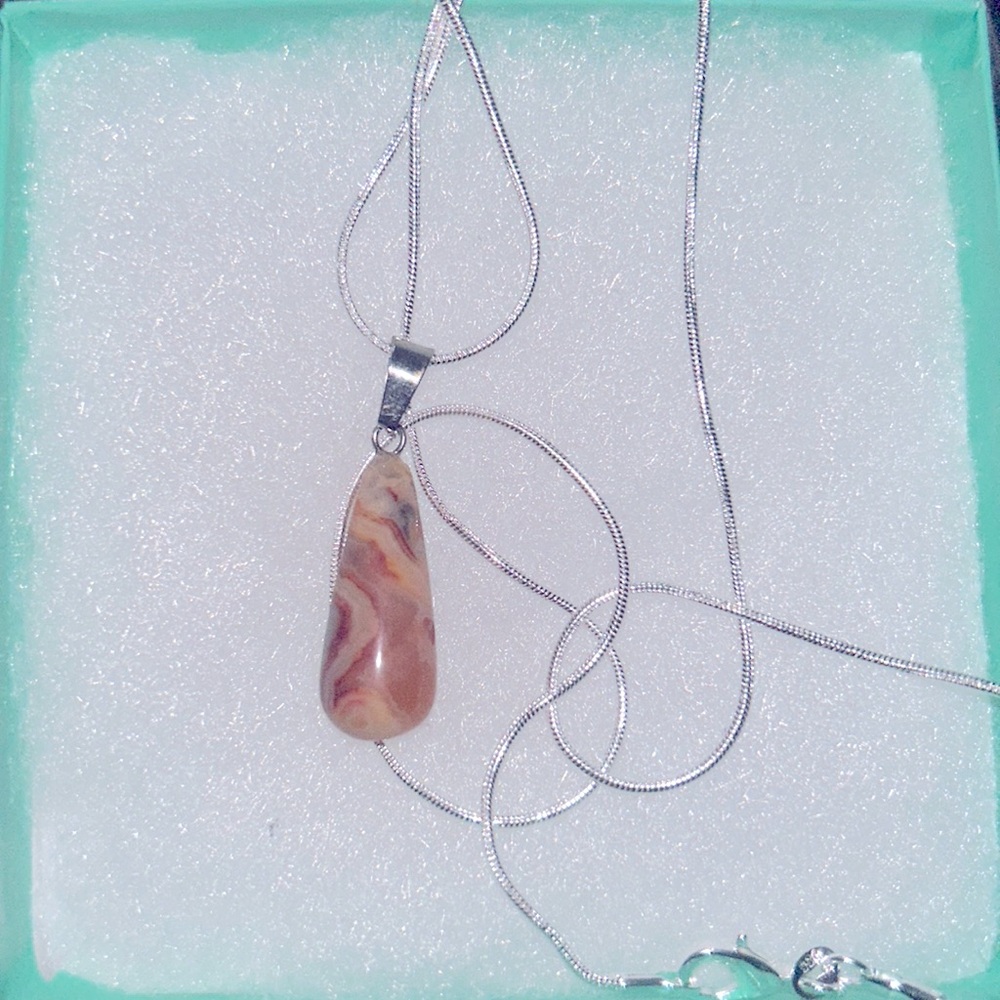 Boho hippie agate natural crystal silver 30” necklace